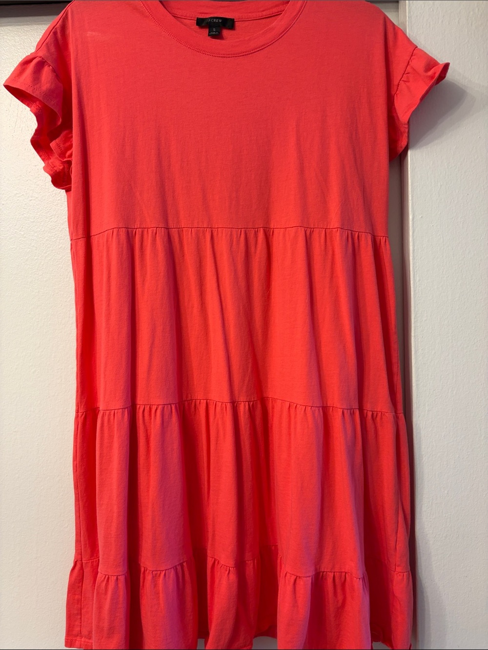 J. Crew Coral Ruffle Sleeve Tiered Knit Dress